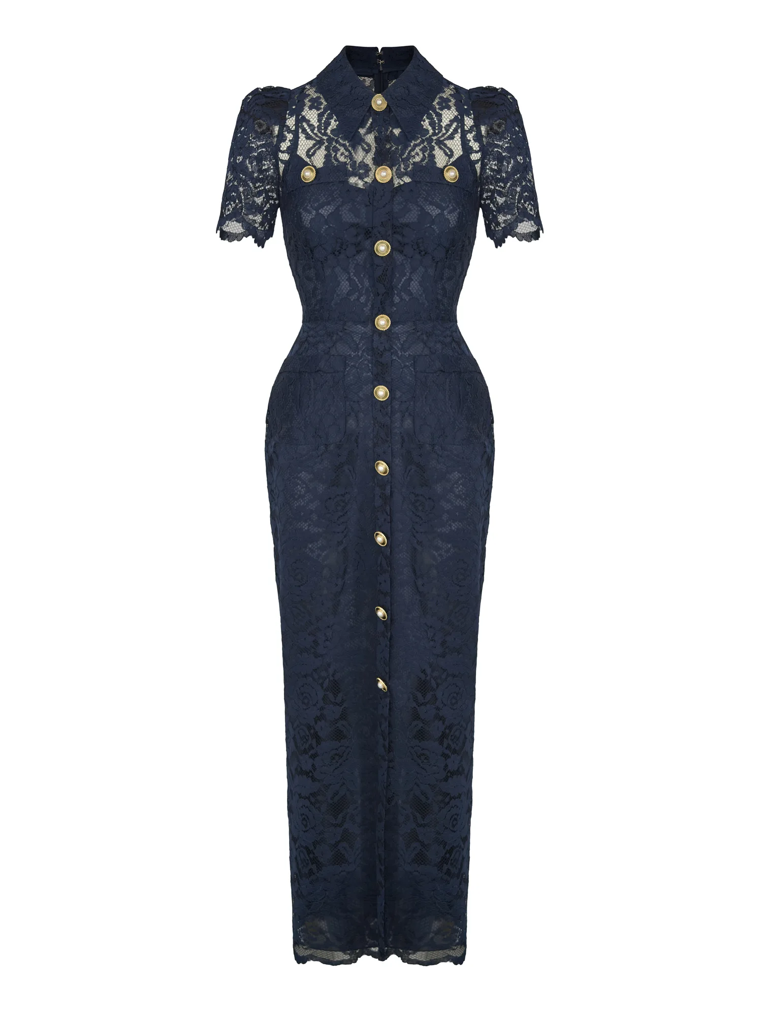 Lace Dress Navy with Short Sleeves — HUMARIFF