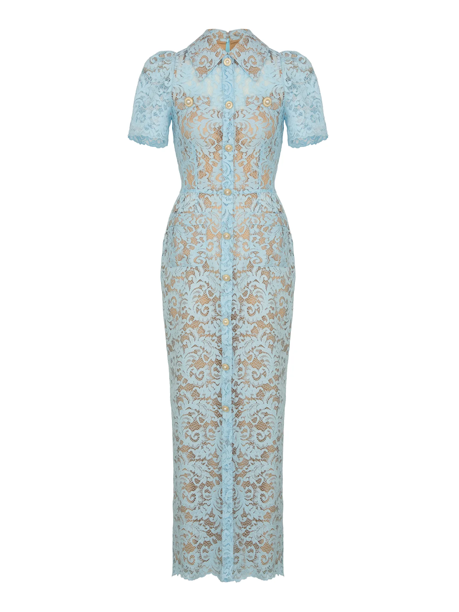Lace Dress Azure with Short Sleeves — HUMARIFF