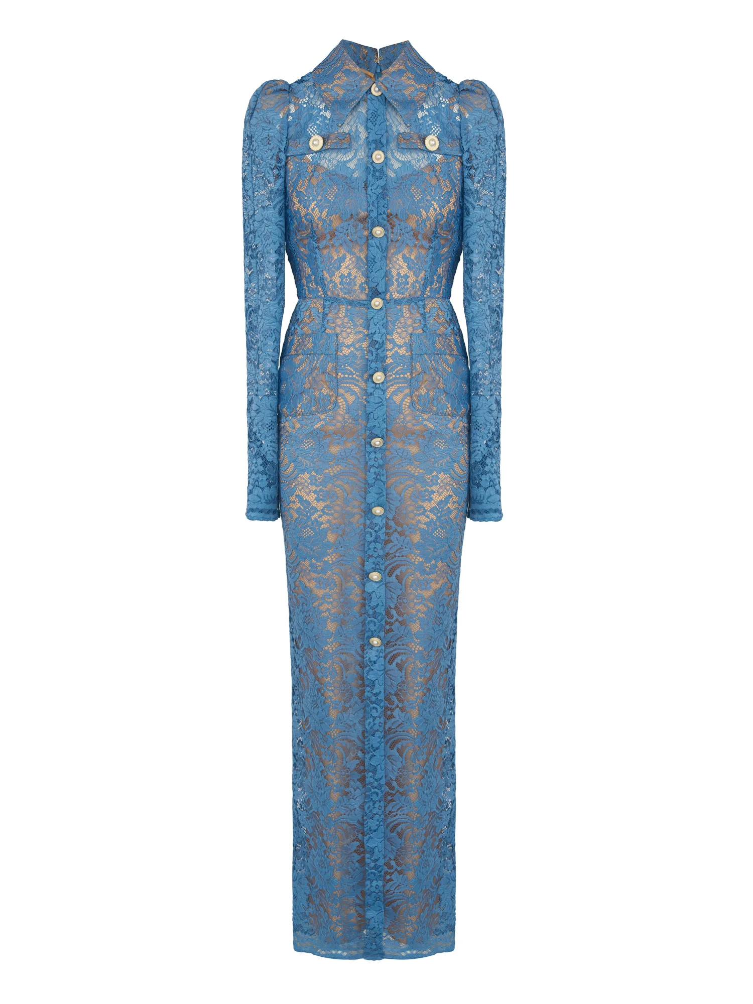 Lace Dress Azure with Long Sleeves — HUMARIFF